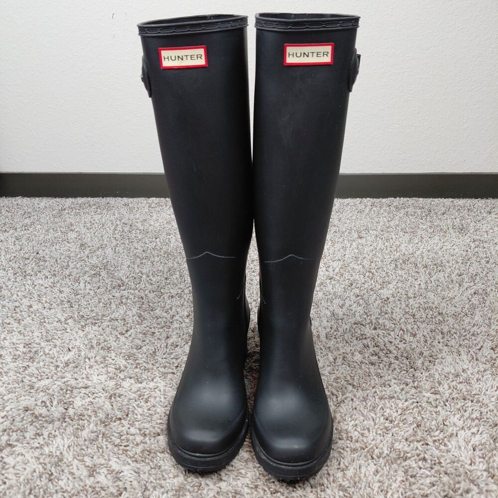 Hunter Original Refined Mid Wedge Tall Boots Womens 8 Black Rain Ourdoor - Picture 5 of 9